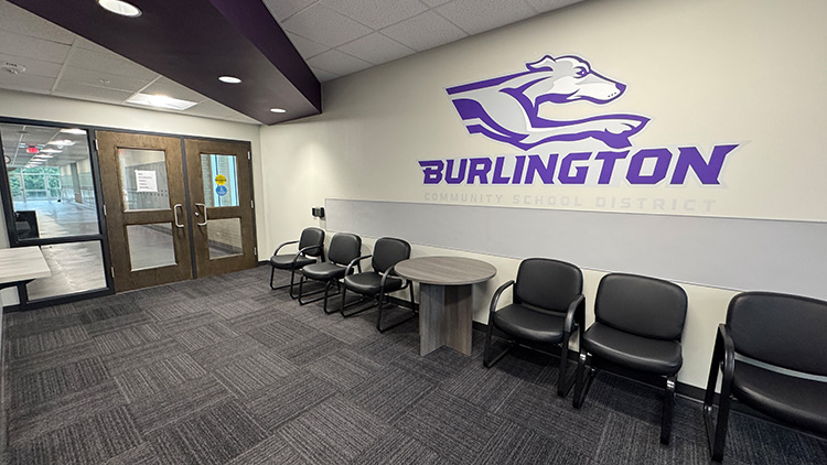 The lobby inside the secure entry.